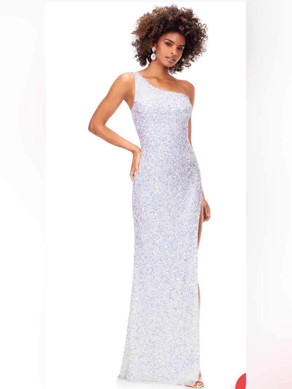 One-Shoulder White Sequin Prom or Wedding Gown